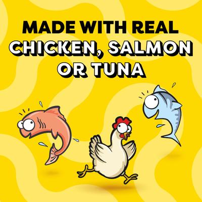 Show full view: Temptations Creamy Puree Salmon, Chicken & Tuna Variety Pack Lickable Cat Treats, 0.42-oz pouch, 24 count slide 6 of 12