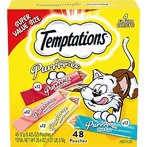 Temptations Creamy Puree Variety Pack Lickable Cat Treats, 0.425-oz pouch, pack of 48