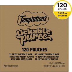 Temptations Creamy Puree Variety Pack Lickable Cat Treats, 0.42-oz tubes, 120 count slide 2 of 9