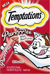 Temptations Creamy Puree with Beef Liver Lickable, Squeezable Cat Treat, 0.425-oz pouch, 16 count