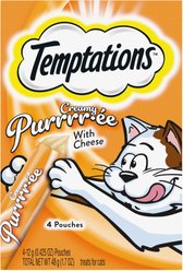 Temptations Creamy Puree with Cheese Topper Lickable Cat Treats, 0.425-oz pouch, 4 count