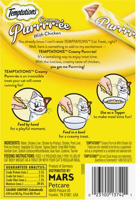 Show full view: Temptations Creamy Puree with Chicken Lickable Cat Treats, 0.425-oz pouch, 4 count slide 3 of 12