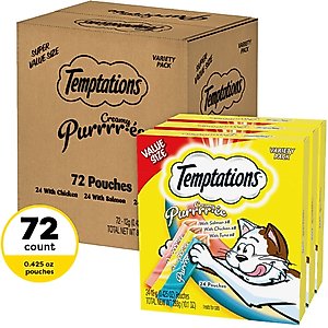 Temptations Creamy Puree with Chicken, Salmon, & Tuna Variety Pack Squeezable Lickable Cat Treats, 0.42-oz tube, 72 count
