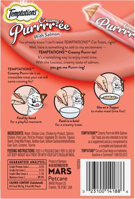Show full view: Temptations Creamy Puree with Salmon Lickable Cat Treats, 0.425-oz pouch, 16 count slide 3 of 12