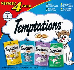 Temptations Feline Favorites Classic Variety Pack Soft & Crunchy Cat Treats, 3-oz bag, case of 4