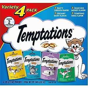 Temptations Feline Favorites Classic Variety Pack Soft & Crunchy Cat Treats, 3-oz bag, case of 4