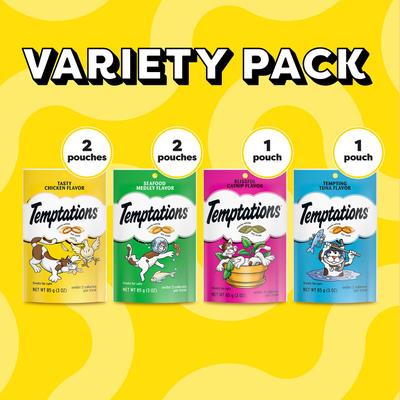 Show full view: Temptations Feline Favorites Variety Pack Soft & Crunchy Cat Treats, 3-oz bag, case of 6 slide 4 of 12