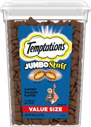 Temptations Jumbo Stuff Savory Salmon Flavor Soft & Crunchy Cat Treats, 14-oz tub slide 1 of 9