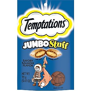 Temptations Jumbo Stuff Savory Salmon Flavor Soft & Crunchy Cat Treats, 2.47-oz bag