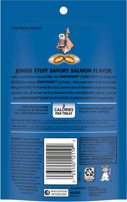 Show full view: Temptations Jumbo Stuff Savory Salmon Flavor Soft & Crunchy Cat Treats, 2.47-oz bag slide 3 of 11