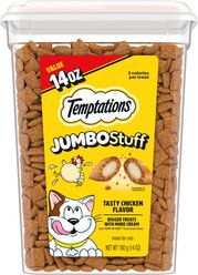 Temptations Jumbo Stuff Tasty Chicken Flavor Soft & Crunchy Cat Treats, 14-oz tub