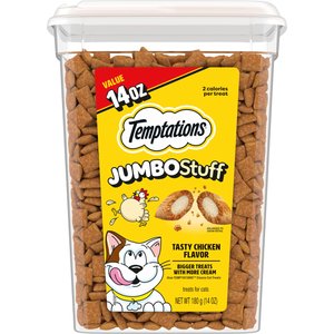 Temptations Jumbo Stuff Tasty Chicken Flavor Soft & Crunchy Cat Treats, 14-oz tub