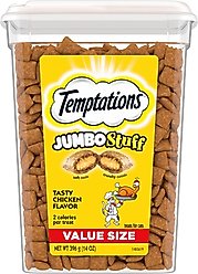 Temptations Jumbo Stuff Tasty Chicken Flavor Soft & Crunchy Cat Treats, 14-oz tub