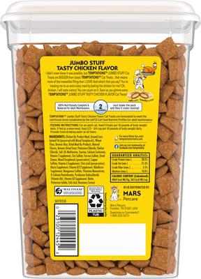 Show full view: Temptations Jumbo Stuff Tasty Chicken Flavor Soft & Crunchy Cat Treats, 14-oz tub slide 3 of 11