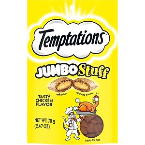 Temptations Jumbo Stuff Tasty Chicken Flavor Soft & Crunchy Cat Treats, 2.47-oz bag