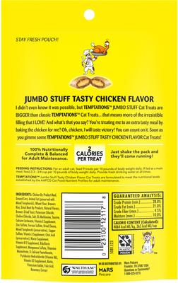 Show full view: Temptations Jumbo Stuff Tasty Chicken Flavor Soft & Crunchy Cat Treats, 2.47-oz bag slide 3 of 11