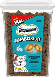 Temptations Jumbo Stuff Tempting Tuna Flavor Soft & Crunchy Cat Treats, 14-oz tub