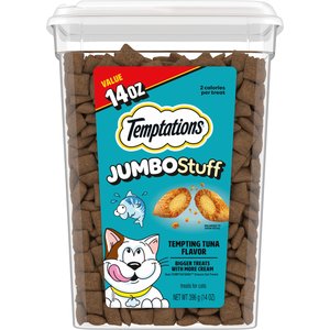 Temptations Jumbo Stuff Tempting Tuna Flavor Soft & Crunchy Cat Treats, 14-oz tub