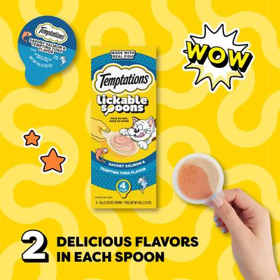 Show full view: Temptations Lickable Spoons Salmon & Tuna Topper Lickable Cat Treats, .353-oz spoon, box of 4 slide 5 of 11
