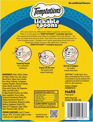 Show full view: Temptations Lickable Spoons Salmon & Tuna Topper Lickable Cat Treats, .353-oz spoon, box of 8 slide 3 of 11