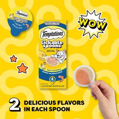 Show full view: Temptations Lickable Spoons Tasty Chicken & Savory Salmon Cat Lickable Treats, .353-oz spoon, box of 4 slide 5 of 11