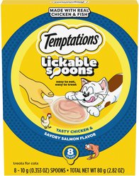 Temptations Lickable Spoons Tasty Chicken & Savory Salmon Cat Lickable Treats, .353-oz spoon, box of 8