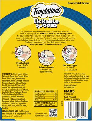 Show full view: Temptations Lickable Spoons Tasty Chicken & Savory Salmon Cat Lickable Treats, .353-oz spoon, box of 8 slide 3 of 11