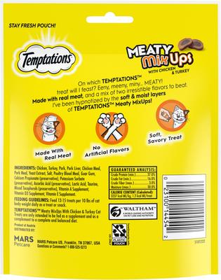 Show full view: Temptations Meaty MixUps Chicken & Turkey Bites Soft & Chewy Cat Treats, 4.12-oz pouch slide 3 of 11