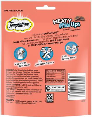 Show full view: Temptations Meaty MixUps Salmon & Tuna Bites Soft & Chewy Cat Treats, 4.12-oz pouch slide 3 of 11
