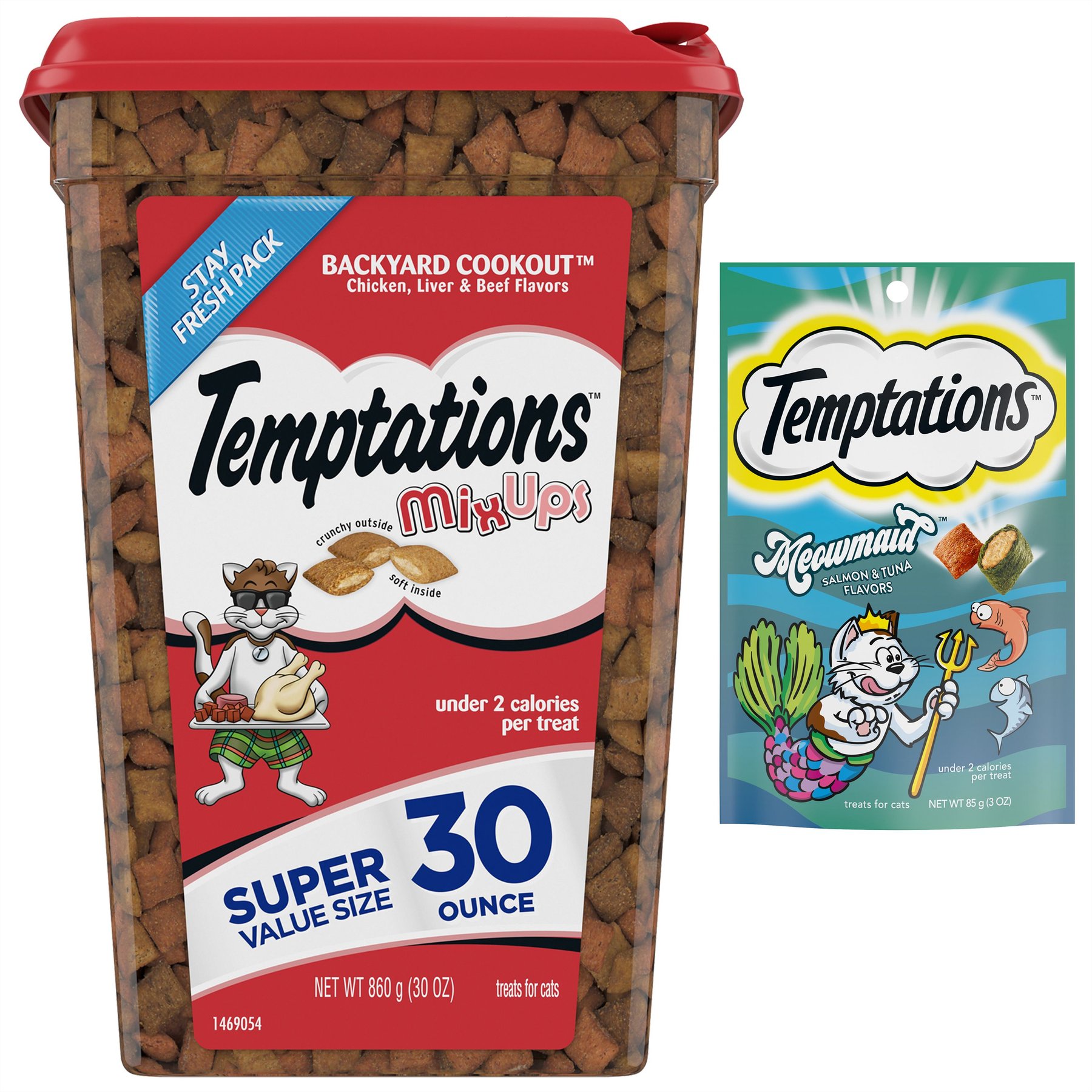 Temptations MixUps Backyard Cookout Flavor + Meowmaid Salmon & Tuna Flavors Soft & Crunchy Cat Treats