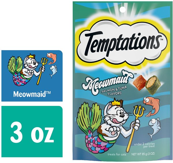 Temptations MixUps Meowmaid Salmon & Tuna Flavors Crunchy & Soft Cat Treats, 3-oz bag