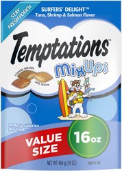 Temptations MixUps Surfers' Delight Flavor + Meowmaid Salmon & Tuna Flavors Soft & Crunchy Cat Treats slide 2 of 9
