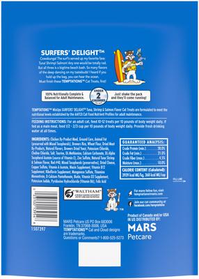 Show full view: Temptations MixUps Surfers' Delight Flavor + Meowmaid Salmon & Tuna Flavors Soft & Crunchy Cat Treats slide 3 of 9