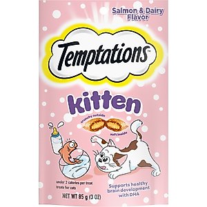 Temptations Salmon & Dairy Flavor Crunchy & Soft Kitten Treats, 3-oz bag