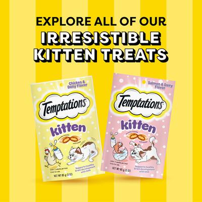 Show full view: Temptations Salmon & Dairy Flavor Crunchy & Soft Kitten Treats, 3-oz bag slide 10 of 11