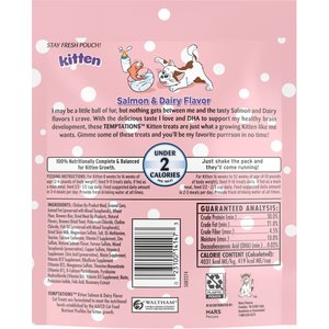 Temptations Salmon & Dairy Flavor Crunchy & Soft Kitten Treats, 6.3-oz bag