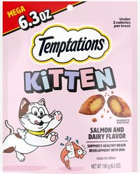 Temptations Salmon & Dairy Flavor Crunchy & Soft Kitten Treats, 6.3-oz bag