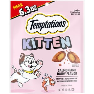 Temptations Salmon & Dairy Flavor Crunchy & Soft Kitten Treats, 6.3-oz bag