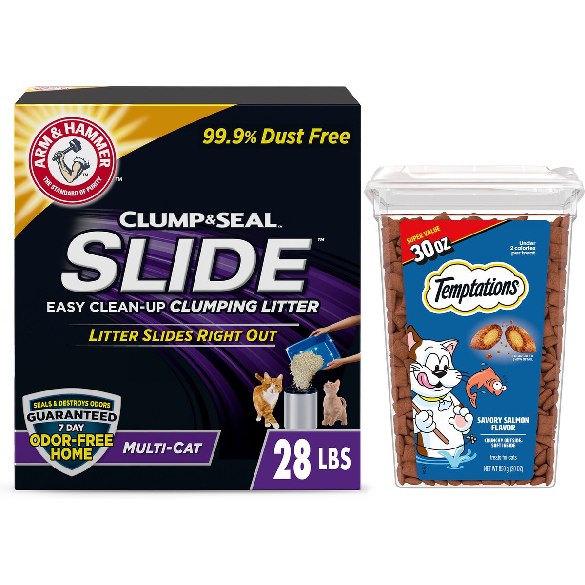 Temptations Savory Salmon Flavor Treats + Arm & Hammer Litter Slide Multi-Cat Scented Clumping Clay Cat Litter