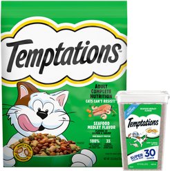 Temptations Seafood Medley Dry Food + Classic Seafood Medley Soft & Crunchy Cat Treats