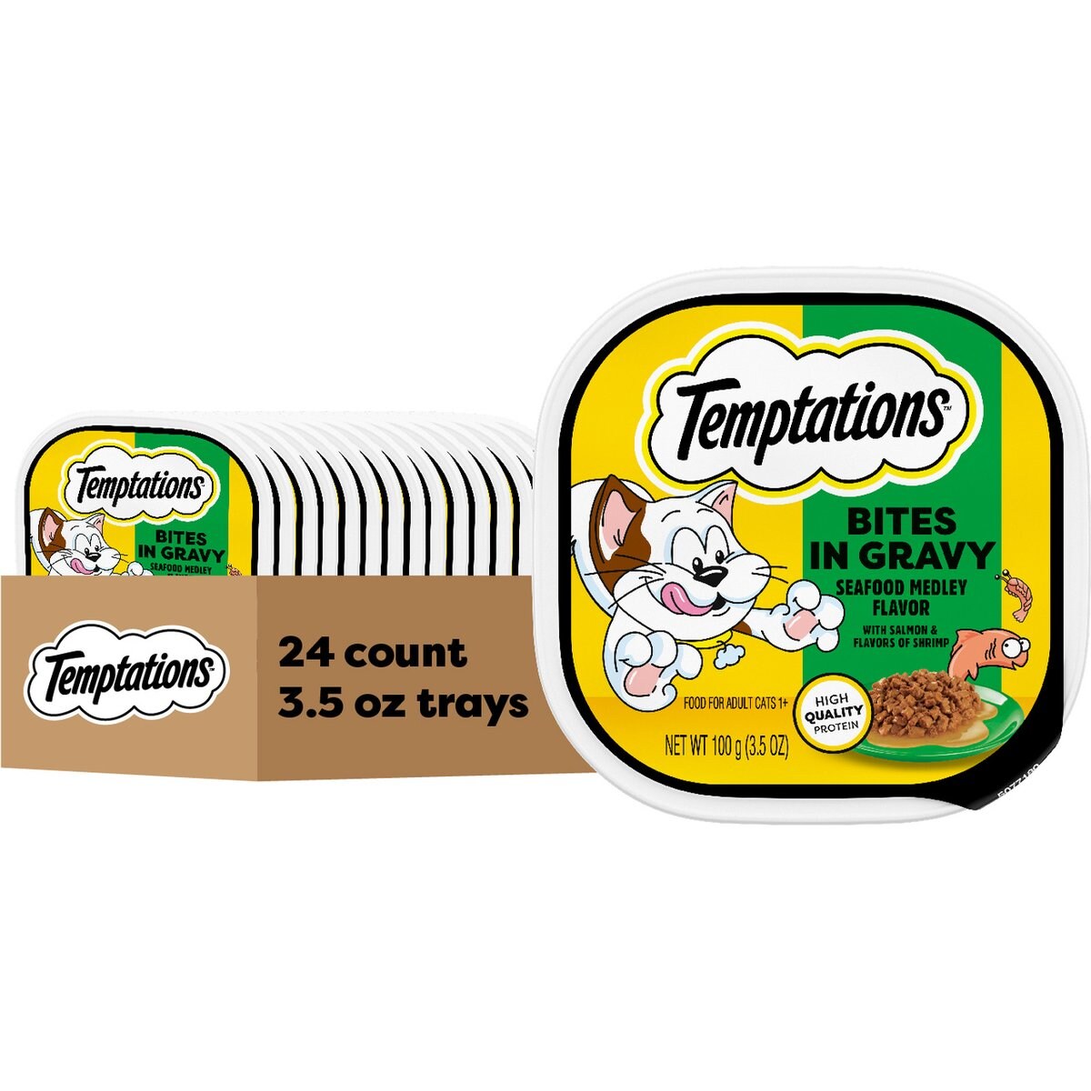 Temptations Seafood Medley Flavor Bites in Gravy Wet Cat Food, 3.5-oz tray, case of 24