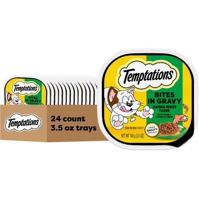 Temptations Temptations Seafood Medley Flavor Bites in Gravy Wet Cat Food, 3.5-oz tray, case of 24