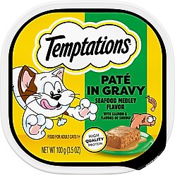 Temptations Seafood Medley Flavor Pate in Gravy Wet Cat Food, 3.5-oz tray, case of 24