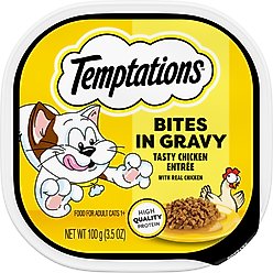 Temptations Tasty Chicken Flavor Bites in Gravy Wet Cat Food, 3.5-oz tray, case of 24