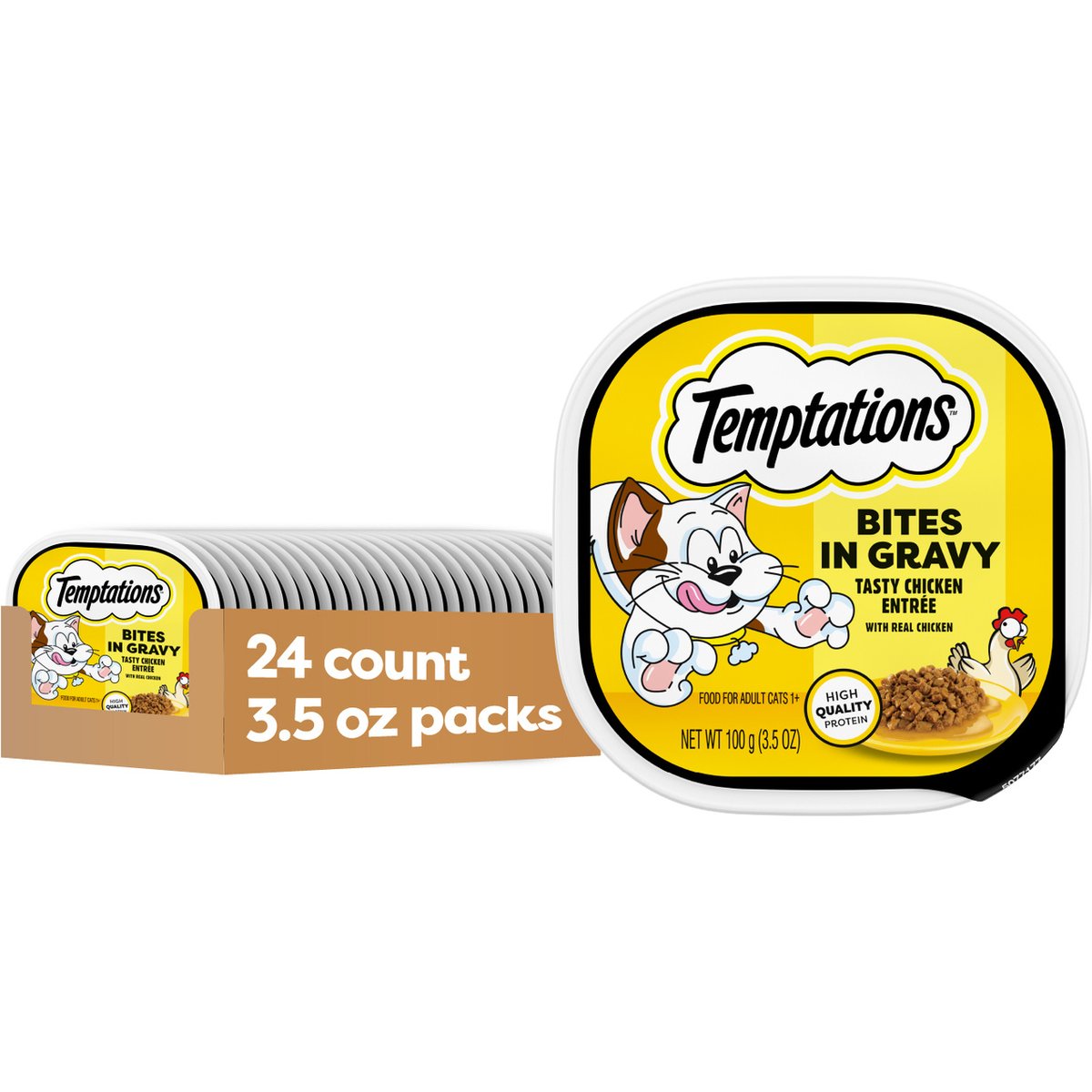Temptations Tasty Chicken Flavor Bites in Gravy Wet Cat Food, 3.5-oz tray, case of 24