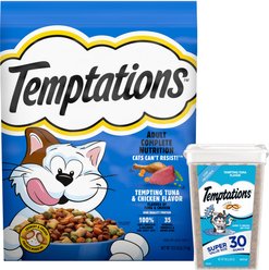 Temptations Tuna & Chicken Dry Food + Classic Tuna Soft & Crunchy Cat Treats