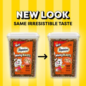 Temptations Wacky Blasts Cluckin’ Bacon Flavor Crunchy Cat Treats, 16-oz tub