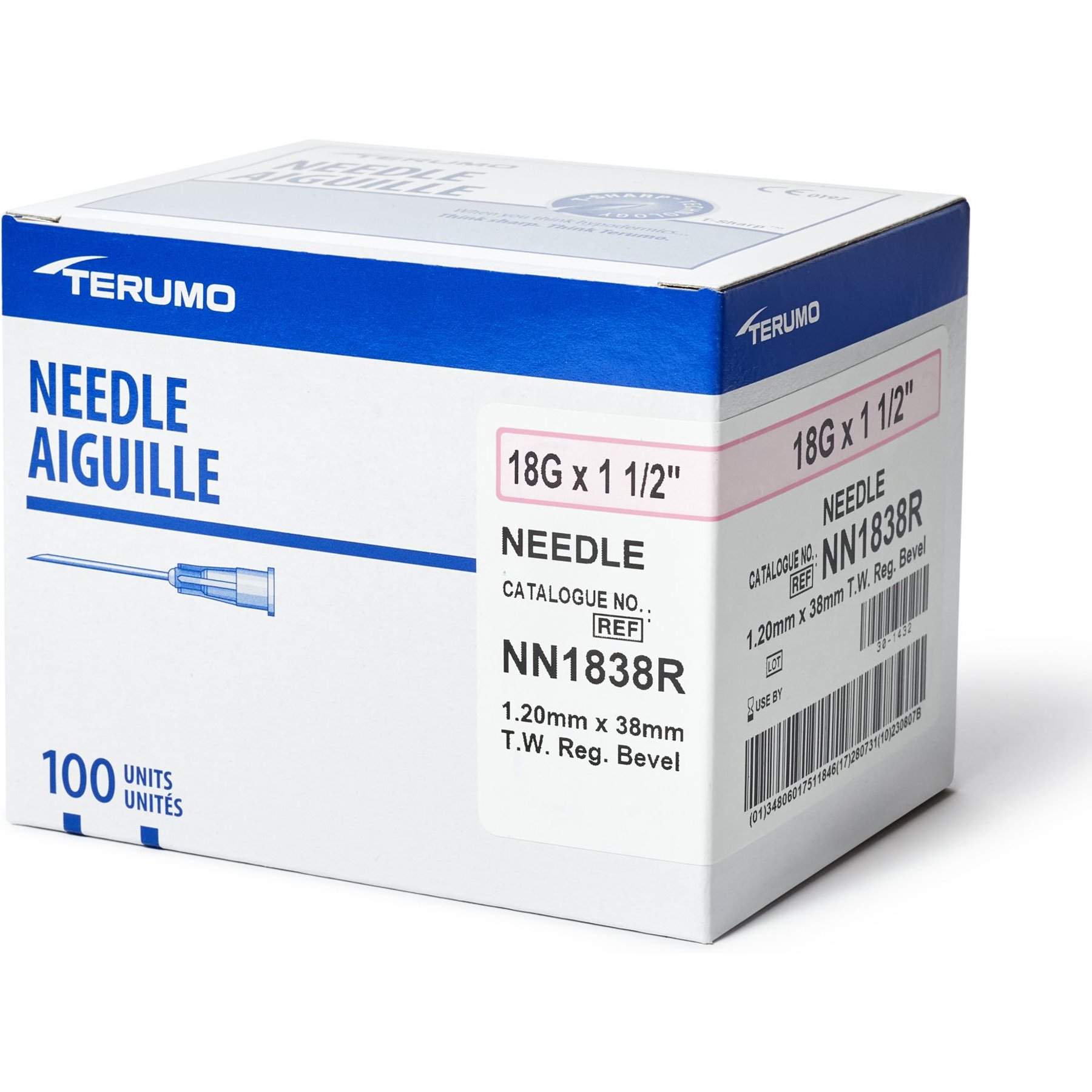 Terumo Hypodermic Thin Wall 18 Gauge Needles, 1.5 Inches, 100 count