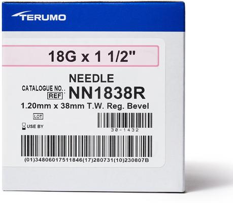Show full view: Terumo Hypodermic Thin Wall 18 Gauge Needles, 1.5 Inches, 100 count slide 3 of 6