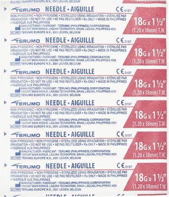 Show full view: Terumo Hypodermic Thin Wall 18 Gauge Needles, 1.5 Inches, 100 count slide 5 of 6